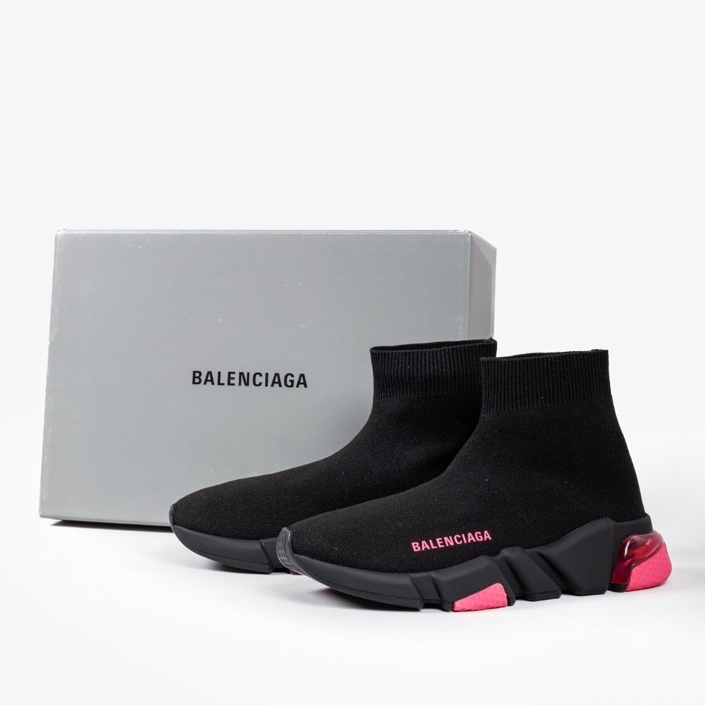 Balenciaga Black and Pink Speed LT Sneakers - Picture 1 of 12
